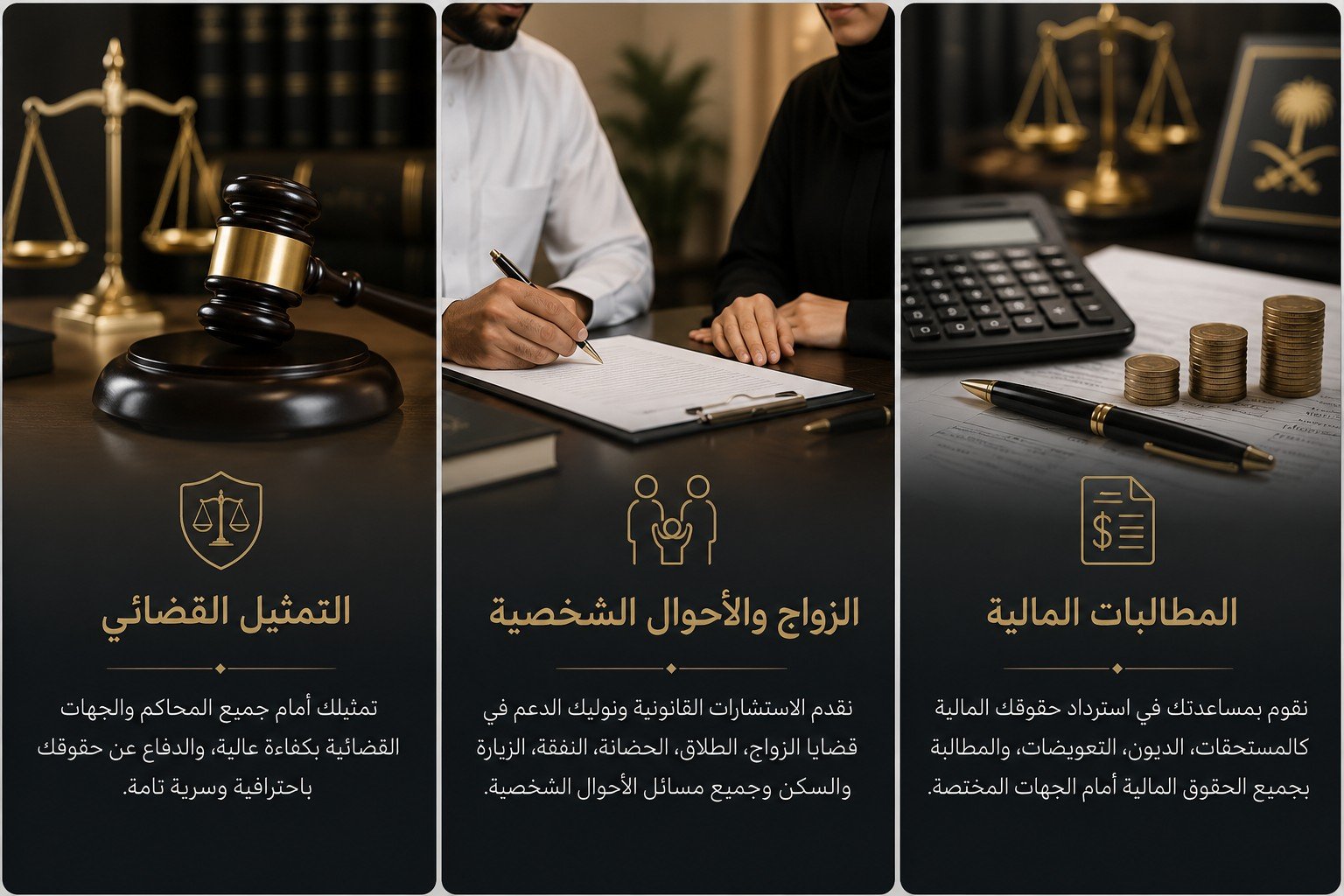 التمثيل القضائي والزواج والأحوال الشخصية والمطالبات المالية